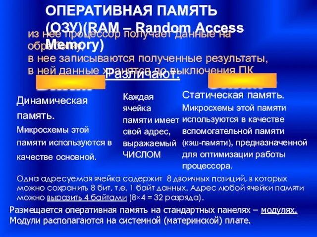 из нее процессор получает данные на обработку, в нее записываются полученные