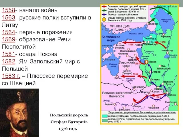 1558- начало войны 1563- русские полки вступили в Литву 1564- первые