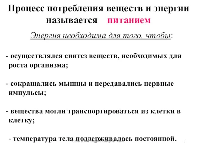 Энергия необходима для того, чтобы: осуществлялся синтез веществ, необходимых для роста