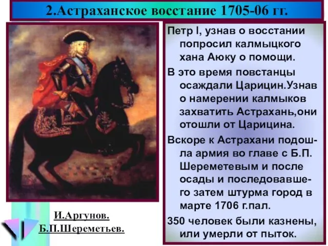 Петр I, узнав о восстании попросил калмыцкого хана Аюку о помощи.