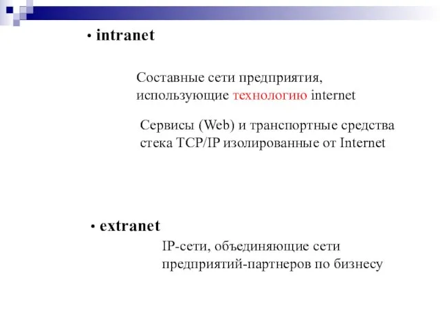 Составные сети предприятия, использующие технологию internet IP-сети, объединяющие сети предприятий-партнеров по