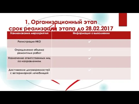 1. Организационный этап срок реализации этапа до 28.02.2017