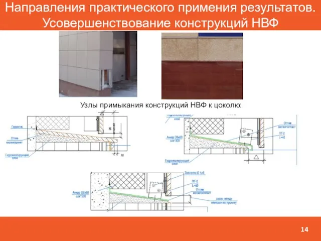 Узлы примыкания конструкций НВФ к цоколю: Направления практического примения результатов. Усовершенствование конструкций НВФ