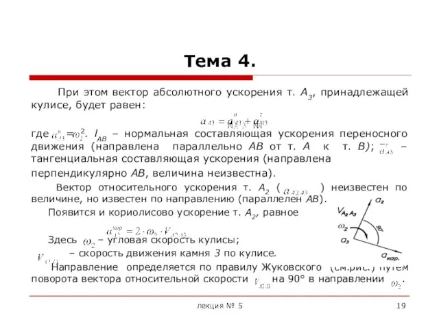 Тема 4. При этом вектор абсолютного ускорения т. А3, принадлежащей кулисе,