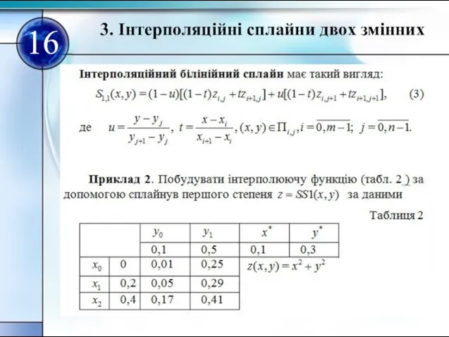 16 3. Iнтерполяцiйні сплайни двох змінних