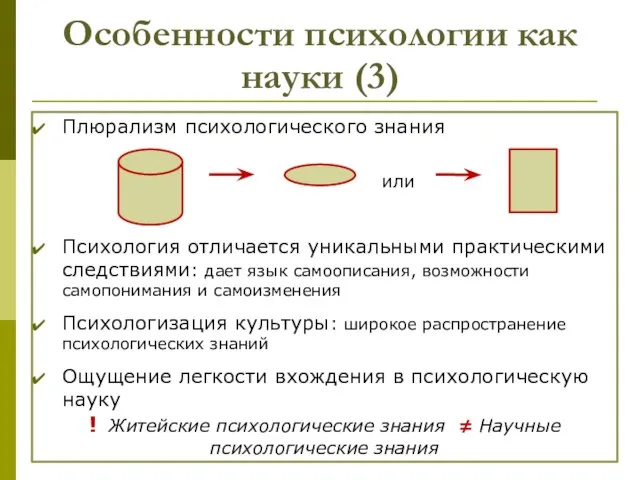 Особенности психологии как науки (3) Плюрализм психологического знания или Психология отличается