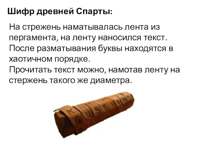 Шифр древней Спарты: На стрежень наматывалась лента из пергамента, на ленту