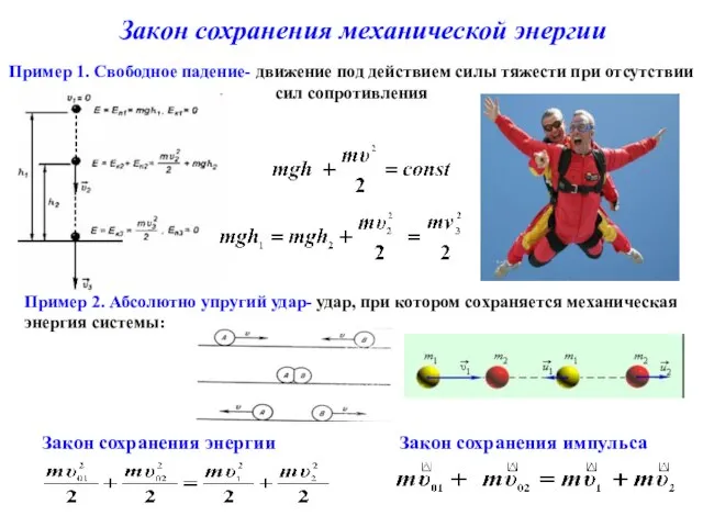 Закон сохранения механической энергии Пример 1. Свободное падение- движение под действием