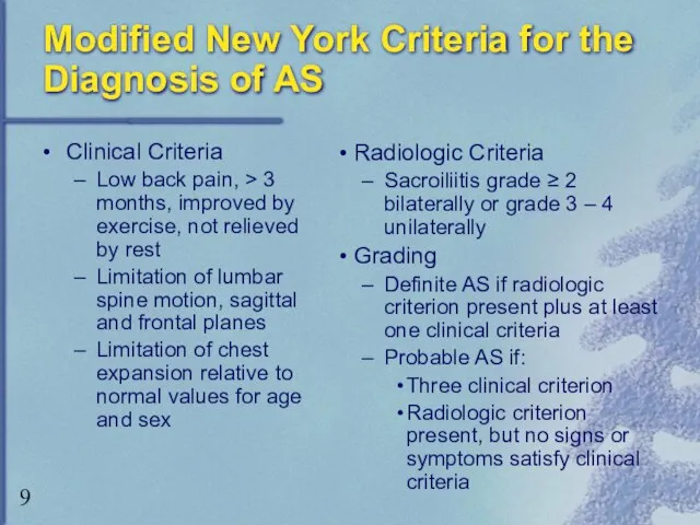 Modified New York Criteria for the Diagnosis of AS Clinical Criteria