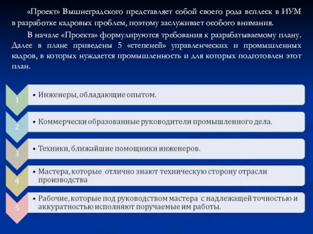 «Проект» Вышнеградского представляет собой своего рода всплеск в ИУМ в разработке