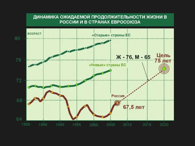 Ж - 76, М - 65