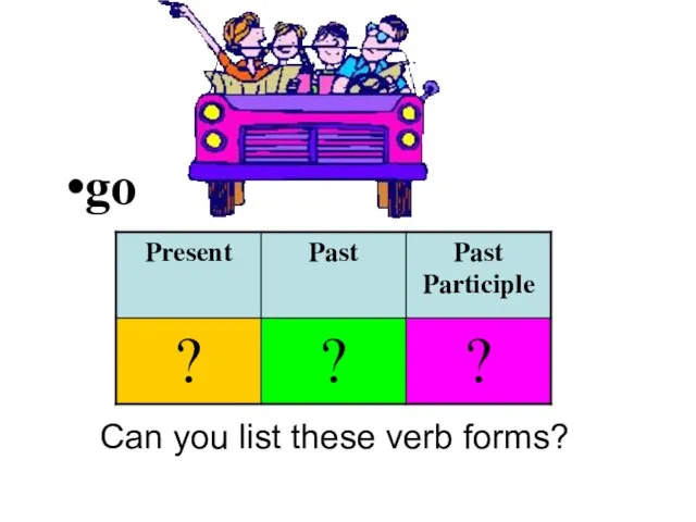 go Can you list these verb forms?