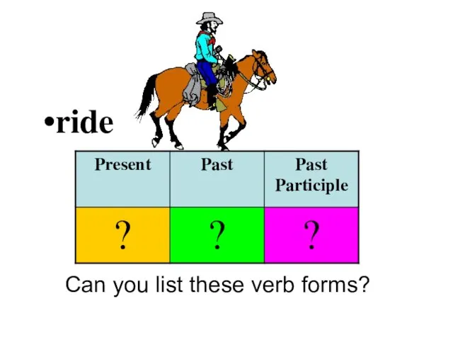 ride Can you list these verb forms?