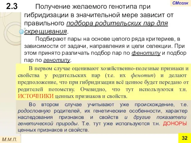 Получение желаемого генотипа при гибридизации в значительной мере зависит от правильного