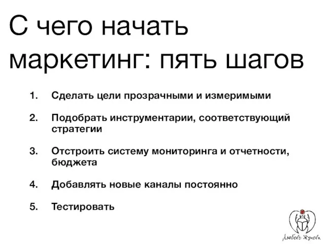 С чего начать маркетинг: пять шагов Сделать цели прозрачными и измеримыми