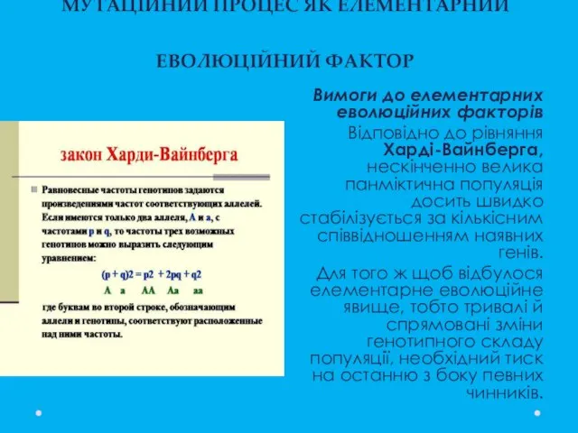 МУТАЦІЙНИЙ ПРОЦЕС ЯК ЕЛЕМЕНТАРНИЙ ЕВОЛЮЦІЙНИЙ ФАКТОР Вимоги до елементарних еволюційних факторів