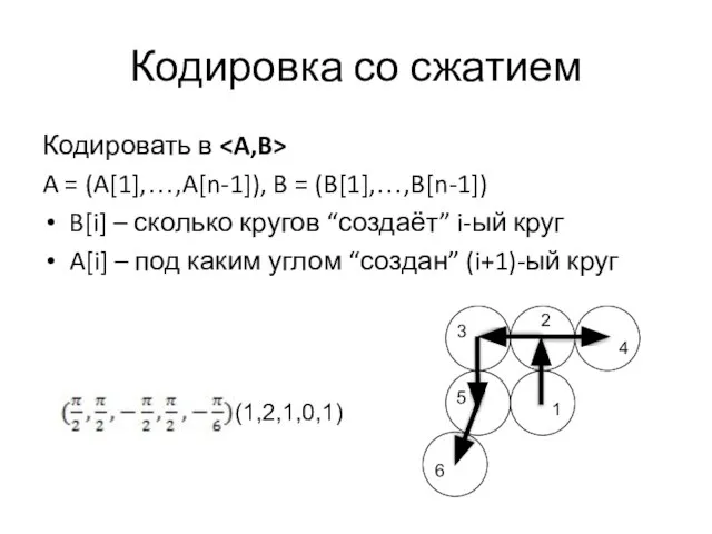 Кодировка со сжатием Кодировать в A = (A[1],…,A[n-1]), B = (B[1],…,B[n-1])