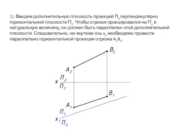 1). Введем дополнительную плоскость проекций П4 перпендикулярно горизонтальной плоскости П1. Чтобы