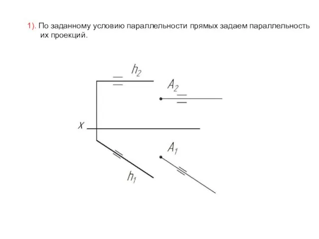 1). По заданному условию параллельности прямых задаем параллельность их проекций.