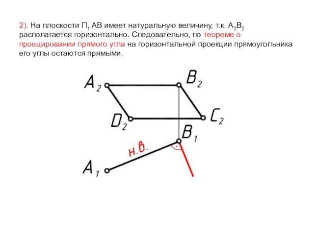 2). На плоскости П1 АВ имеет натуральную величину, т.к. А2В2 располагается