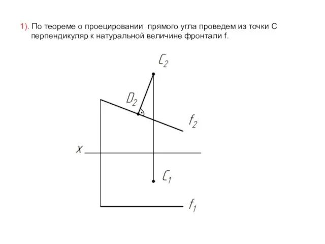 1). По теореме о проецировании прямого угла проведем из точки C