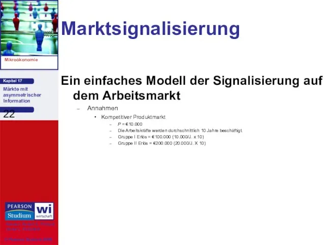 Marktsignalisierung Ein einfaches Modell der Signalisierung auf dem Arbeitsmarkt Annahmen Kompetitiver