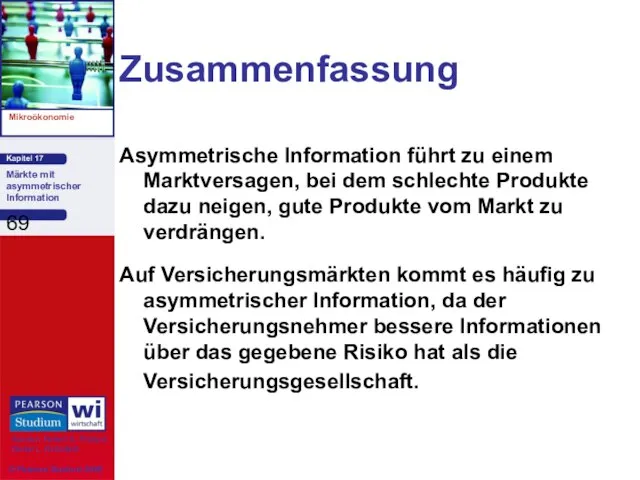 Zusammenfassung Asymmetrische Information führt zu einem Marktversagen, bei dem schlechte Produkte