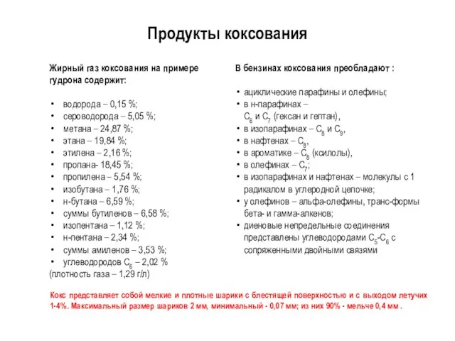 Продукты коксования Жирный газ коксования на примере гудрона содержит: водорода –