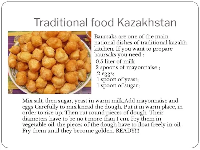 Traditional food Kazakhstan Baursaks are one of the main national dishes