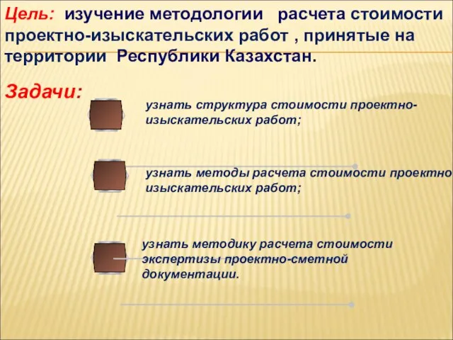 Задачи: Цель: изучение методологии расчета стоимости проектно-изыскательских работ , принятые на