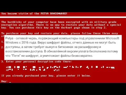 Petya - сетевой червь, поражающий компьютеры под управлением Microsoft Windows с