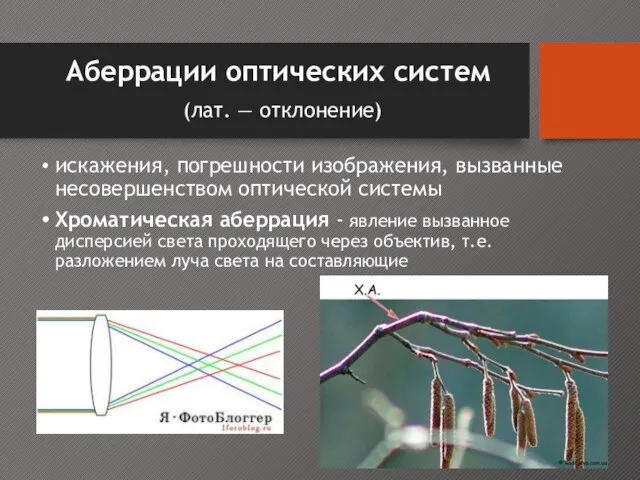 Аберрации оптических систем (лат. — отклонение) искажения, погрешности изображения, вызванные несовершенством