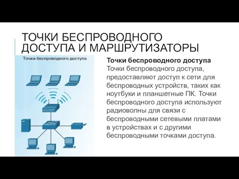 ТОЧКИ БЕСПРОВОДНОГО ДОСТУПА И МАРШРУТИЗАТОРЫ Точки беспроводного доступа Точки беспроводного доступа,