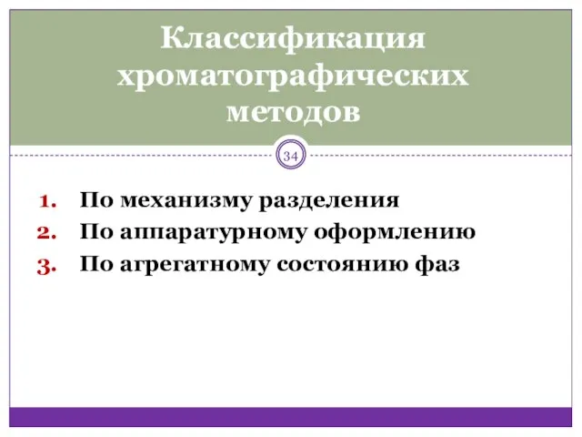 По механизму разделения По аппаратурному оформлению По агрегатному состоянию фаз Классификация хроматографических методов