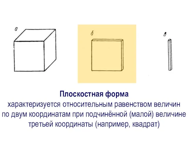 Плоскостная форма характеризуется относительным равенством величин по двум координатам при подчинённой