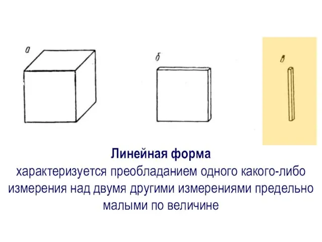 Линейная форма характеризуется преобладанием одного какого-либо измерения над двумя другими измерениями предельно малыми по величине