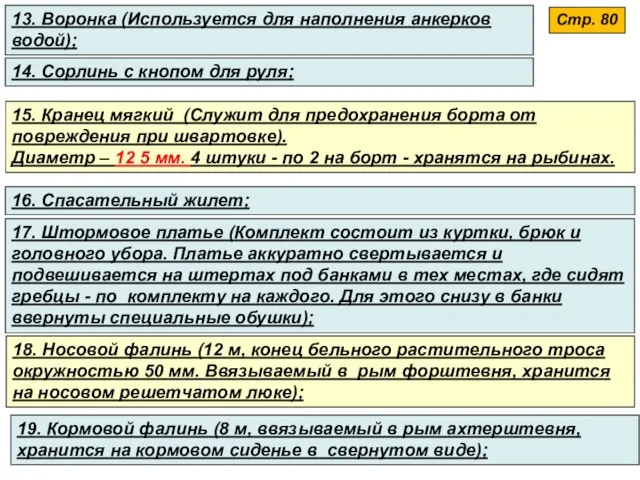 Стр. 80 13. Воронка (Используется для наполнения анкерков водой); 14. Сорлинь