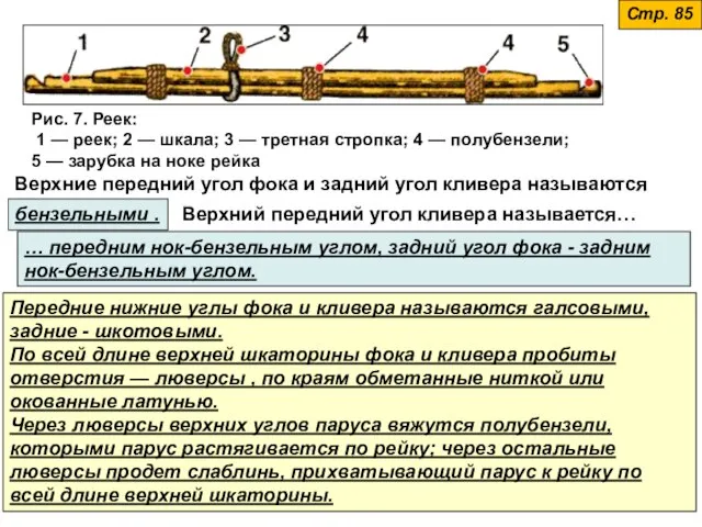 Передние нижние углы фока и кливера называются галсовыми, задние - шкотовыми.