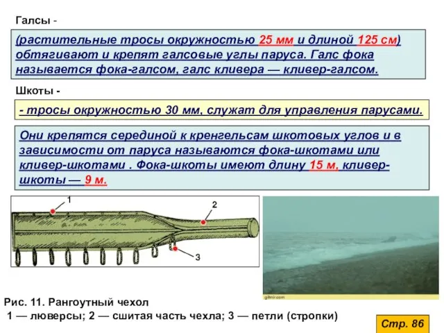 Стр. 86 Галсы - (растительные тросы окружностью 25 мм и длиной