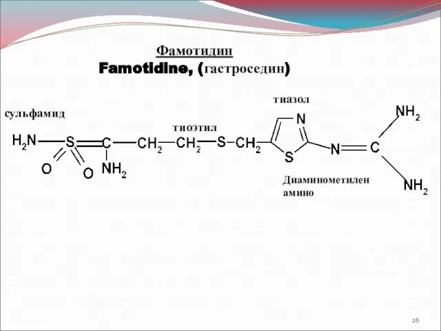 Фамотидин Famotidine, (гастроседин) сульфамид тиоэтил тиазол Диаминометилен амино