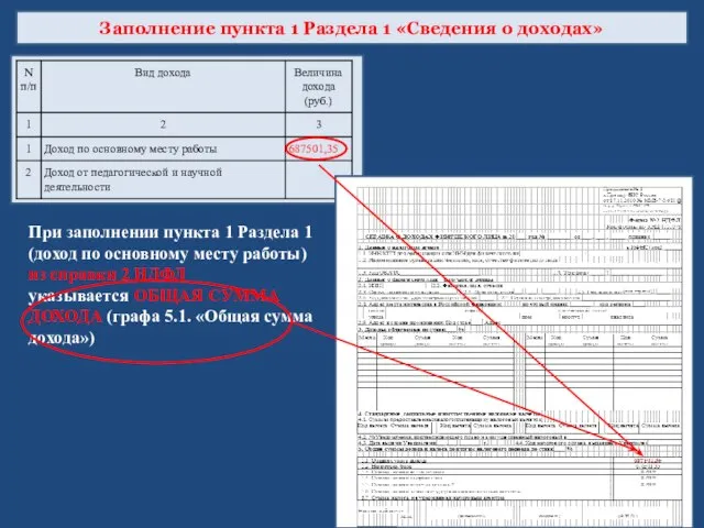 Заполнение пункта 1 Раздела 1 «Сведения о доходах» При заполнении пункта