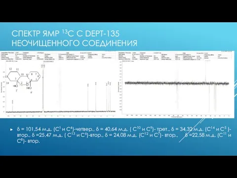 СПЕКТР ЯМР 13С C DEPT-135 НЕОЧИЩЕННОГО СОЕДИНЕНИЯ δ = 101,54 м.д.