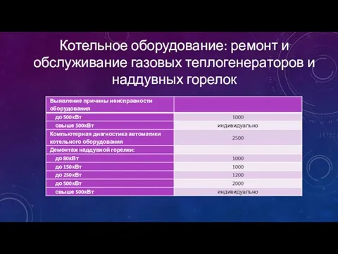 Котельное оборудование: ремонт и обслуживание газовых теплогенераторов и наддувных горелок