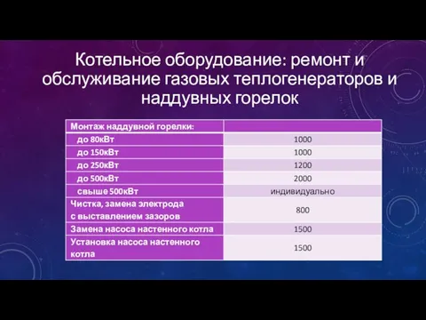 Котельное оборудование: ремонт и обслуживание газовых теплогенераторов и наддувных горелок