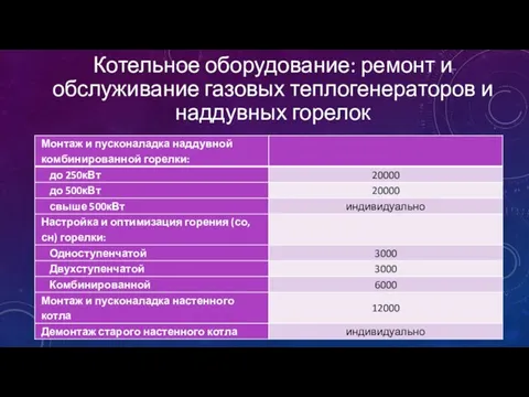 Котельное оборудование: ремонт и обслуживание газовых теплогенераторов и наддувных горелок