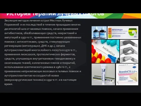 История терапии лучевых ожогов Эволюция методов лечения острых Местных Лучевых Поражений