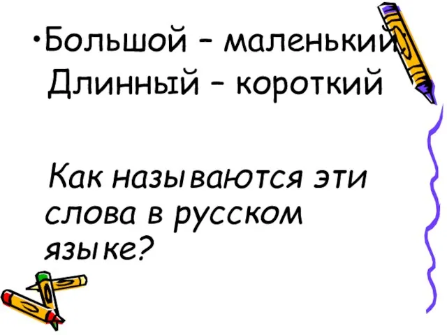 Большой – маленький; Длинный – короткий Как называются эти слова в русском языке?