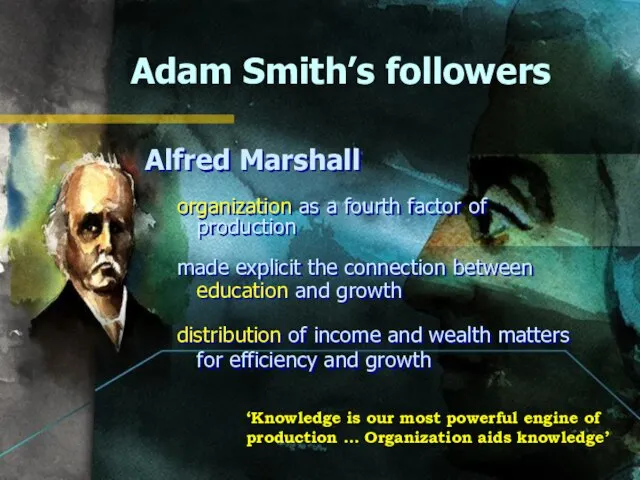 Adam Smith’s followers Alfred Marshall organization as a fourth factor of