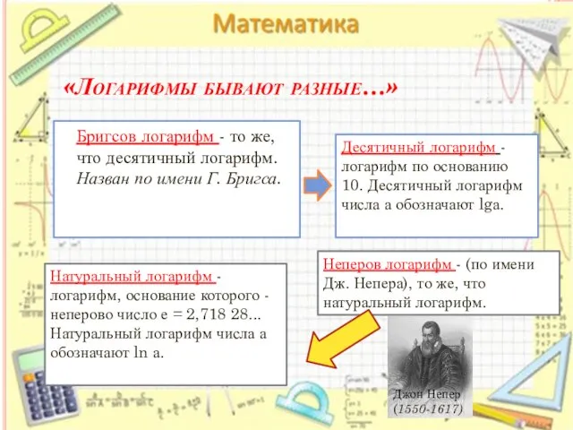 «Логарифмы бывают разные…» Бригсов логарифм - то же, что десятичный логарифм.