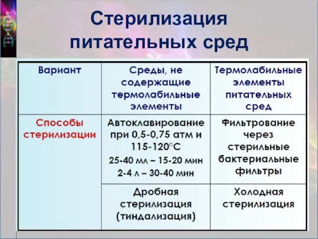 Стерилизация питательных сред